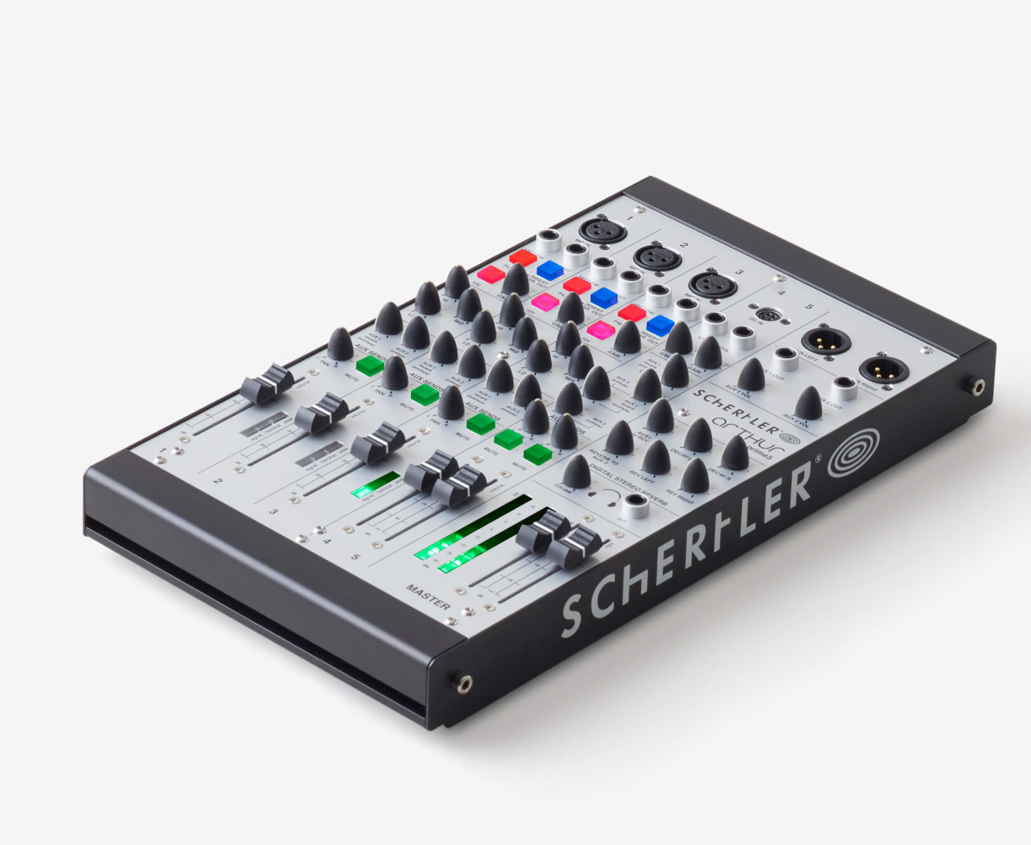 03_PRIME_5_FE.jpg Schertler Mixer compatto Arthur Prime, 3 ingressi microfono, 1 ingresso stereo, pannelli laterali in ferro nero - immagine 1